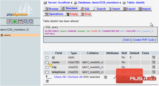 Modify fields in database tables using phpMyAdmin - Web24